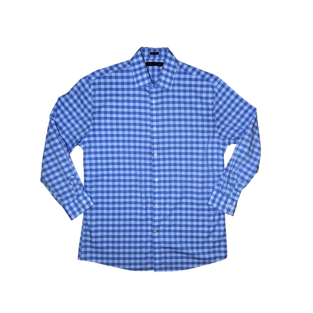 Tommy Hilfiger Slim Fit Long Sleeve Button Down Shirt Mens Medium Blue Gingham